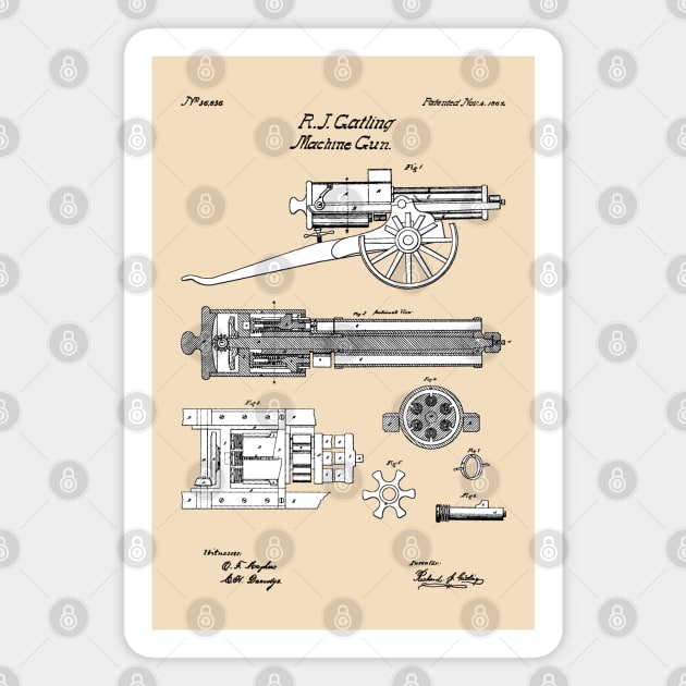 Gatling Gun Patent - 1862 Machine gun - SBpng Magnet by SPJE Illustration Photography